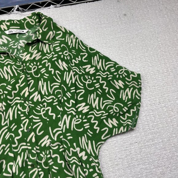 Zara Dress Womens Size L The Elora Green and White Printed Midi Button Up Boho - Picture 3 of 11